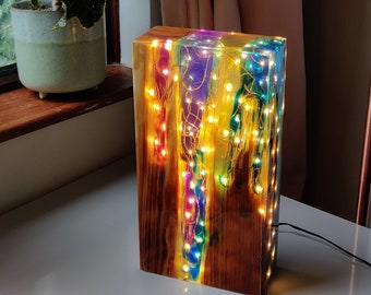 Rainbow Lamp - Reclaimed Wood Light Sculpture - Wooden Table Lamp - Unique Lighting - Wood Desk Lamp.