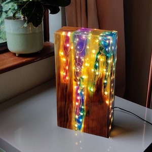 Rainbow Lamp Reclaimed Wood Light Sculpture Wooden Table Lamp Unique Lighting Wood Desk Lamp. image 1