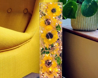 Sunflower Light Sculpture - Sunflower Lamp - Sunflower Kitchen Decor - Sunflower Wedding Gift - Accent Lamp - Preserved Sunflowers.