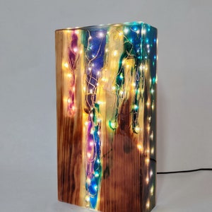 Rainbow Lamp Reclaimed Wood Light Sculpture Wooden Table Lamp Unique Lighting Wood Desk Lamp. image 3
