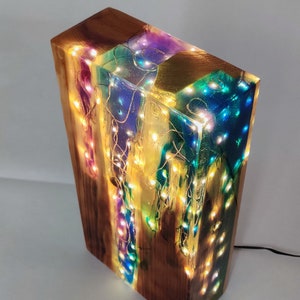 Rainbow Lamp Reclaimed Wood Light Sculpture Wooden Table Lamp Unique Lighting Wood Desk Lamp. image 5