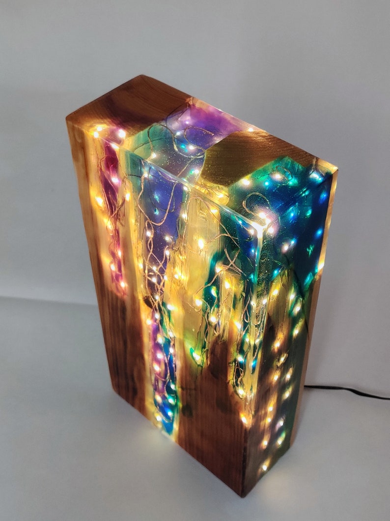 Rainbow Lamp Reclaimed Wood Light Sculpture Wooden Table Lamp Unique Lighting Wood Desk Lamp. image 5