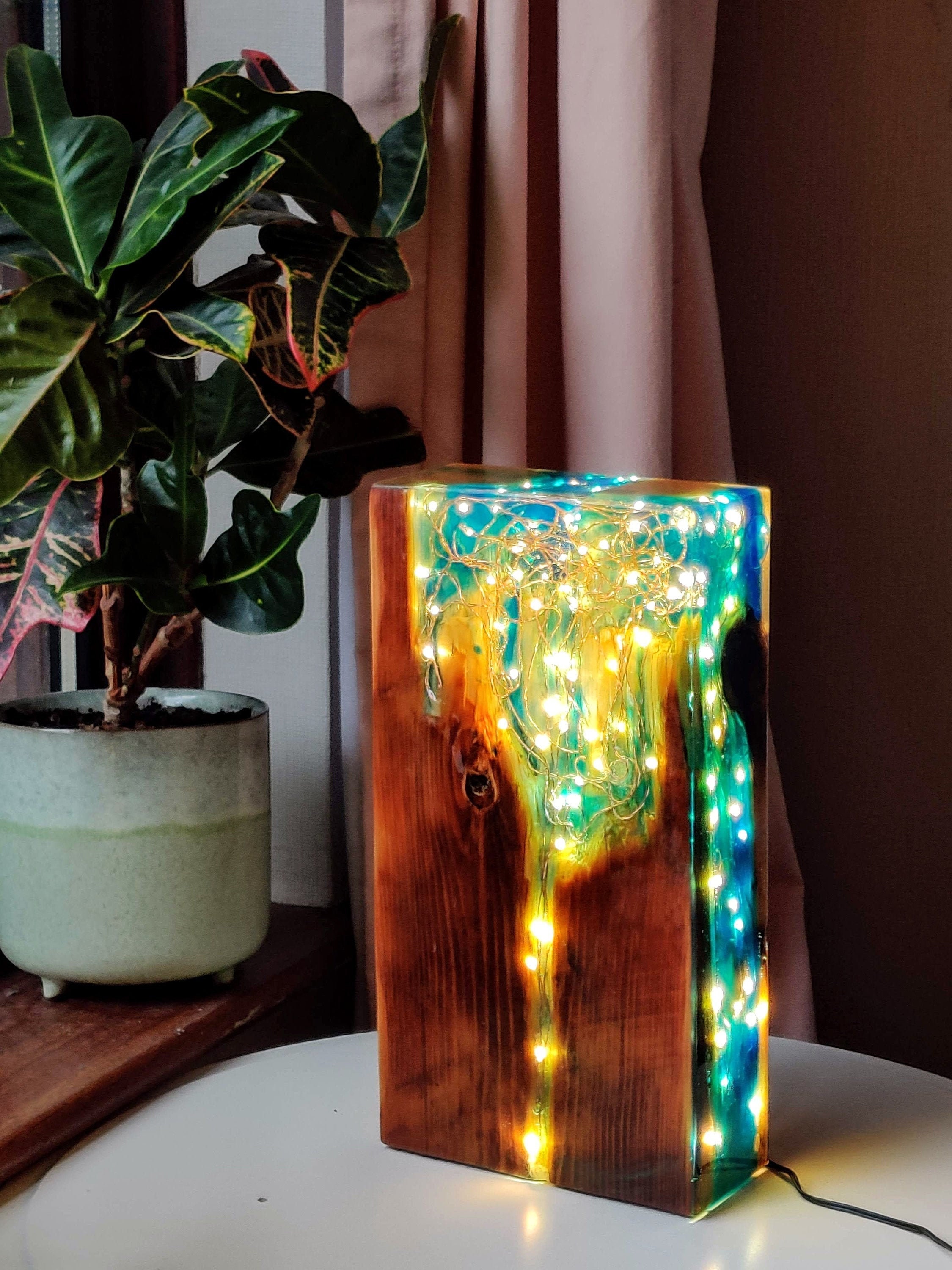 Starry Night Resin Lamp Resin art wood resin ocean art Etsy