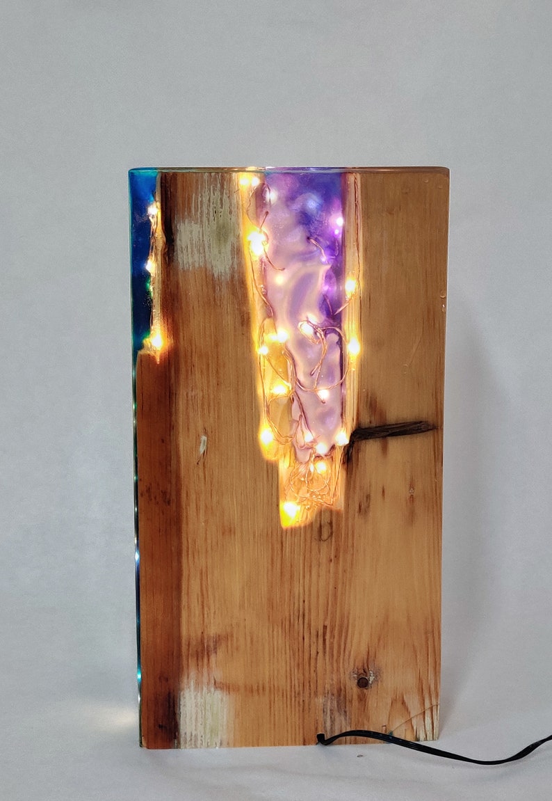 Rainbow Lamp Reclaimed Wood Light Sculpture Wooden Table Lamp Unique Lighting Wood Desk Lamp. image 8