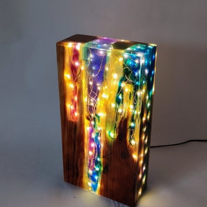 Rainbow Lamp Reclaimed Wood Light Sculpture Wooden Table Lamp Unique Lighting Wood Desk Lamp. image 9