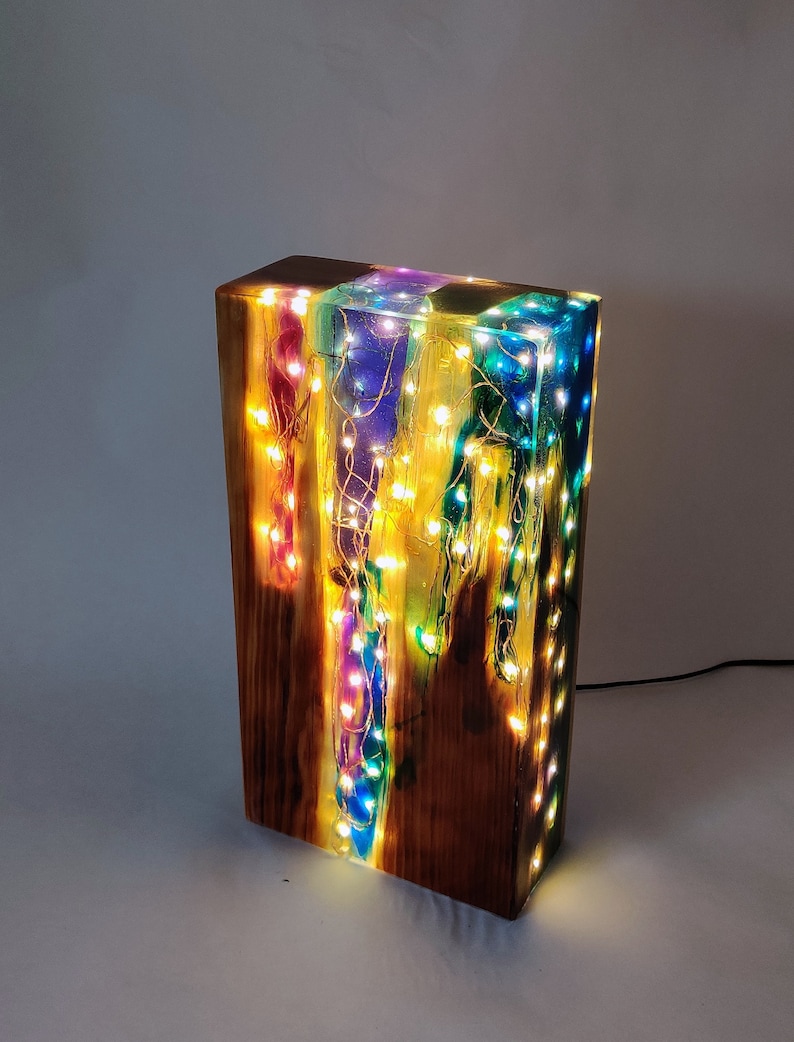 Rainbow Lamp Reclaimed Wood Light Sculpture Wooden Table Lamp Unique Lighting Wood Desk Lamp. image 9