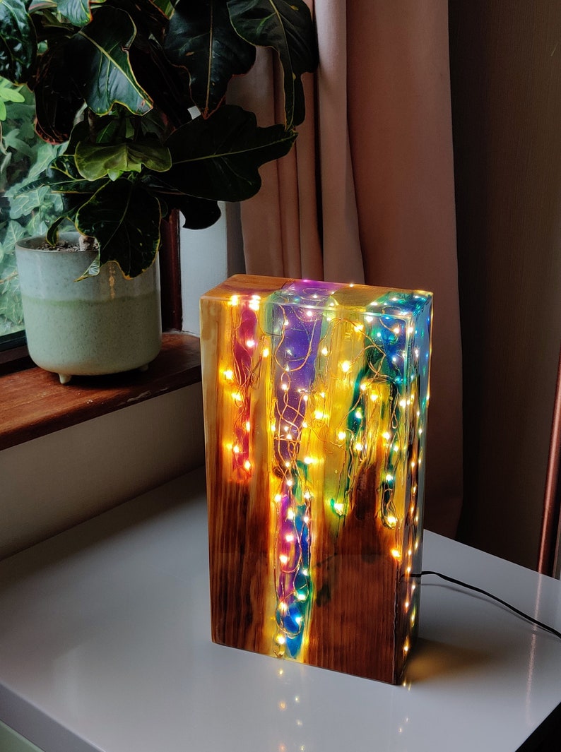 Rainbow Lamp Reclaimed Wood Light Sculpture Wooden Table Lamp Unique Lighting Wood Desk Lamp. image 1