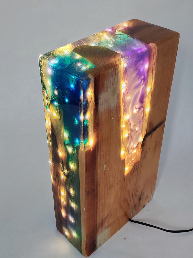 Rainbow Lamp Reclaimed Wood Light Sculpture Wooden Table Lamp Unique Lighting Wood Desk Lamp. image 7