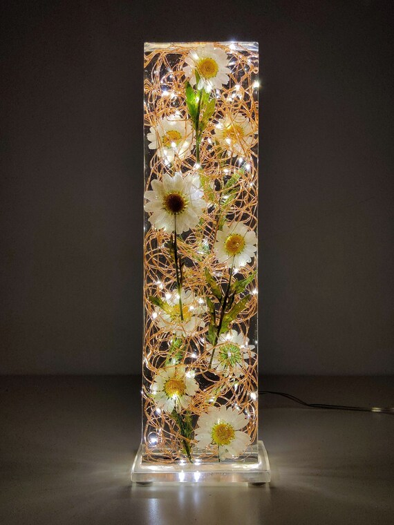 Daisy Lamp Daisy and Resin Light Sculpture Real Flower Lamp Daisy