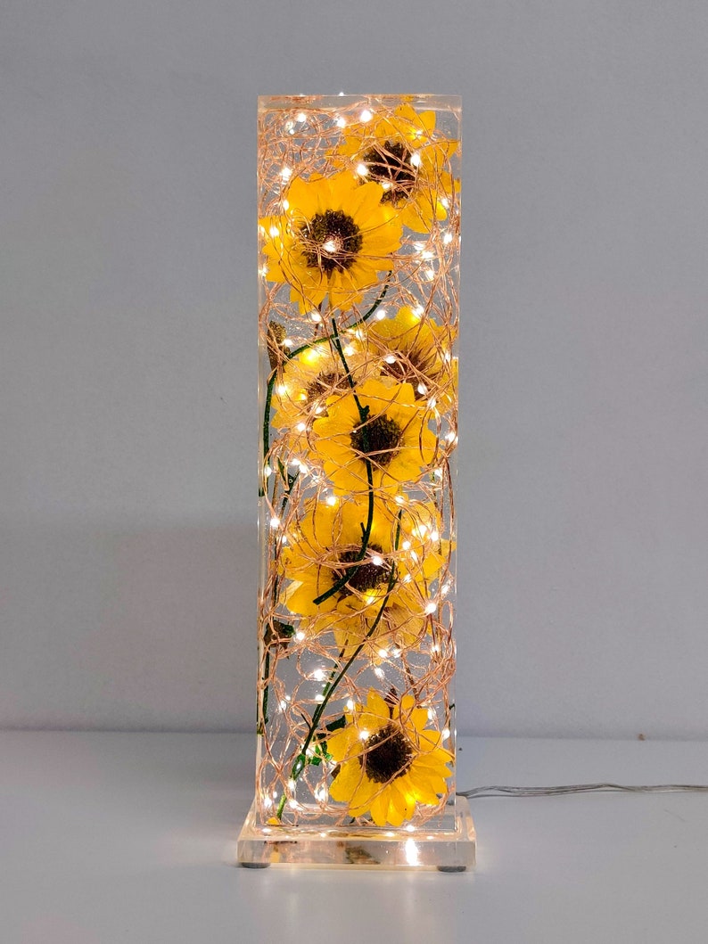 Sunflower Light Sculpture Sunflower Lamp Sunflower Kitchen Decor Sunflower Wedding Gift Accent Lamp Preserved Sunflowers. image 3