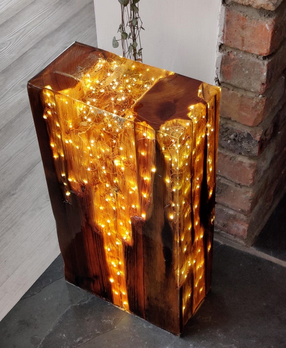 Galaxy Resin Light Sculpture Reclaimed Wood Lighting Antique Lighting  Statement Lighting Wood Table Lamp 5th Anniversary Wood Gift 