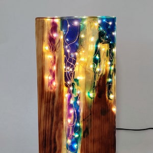 Rainbow Lamp Reclaimed Wood Light Sculpture Wooden Table Lamp Unique Lighting Wood Desk Lamp. image 4