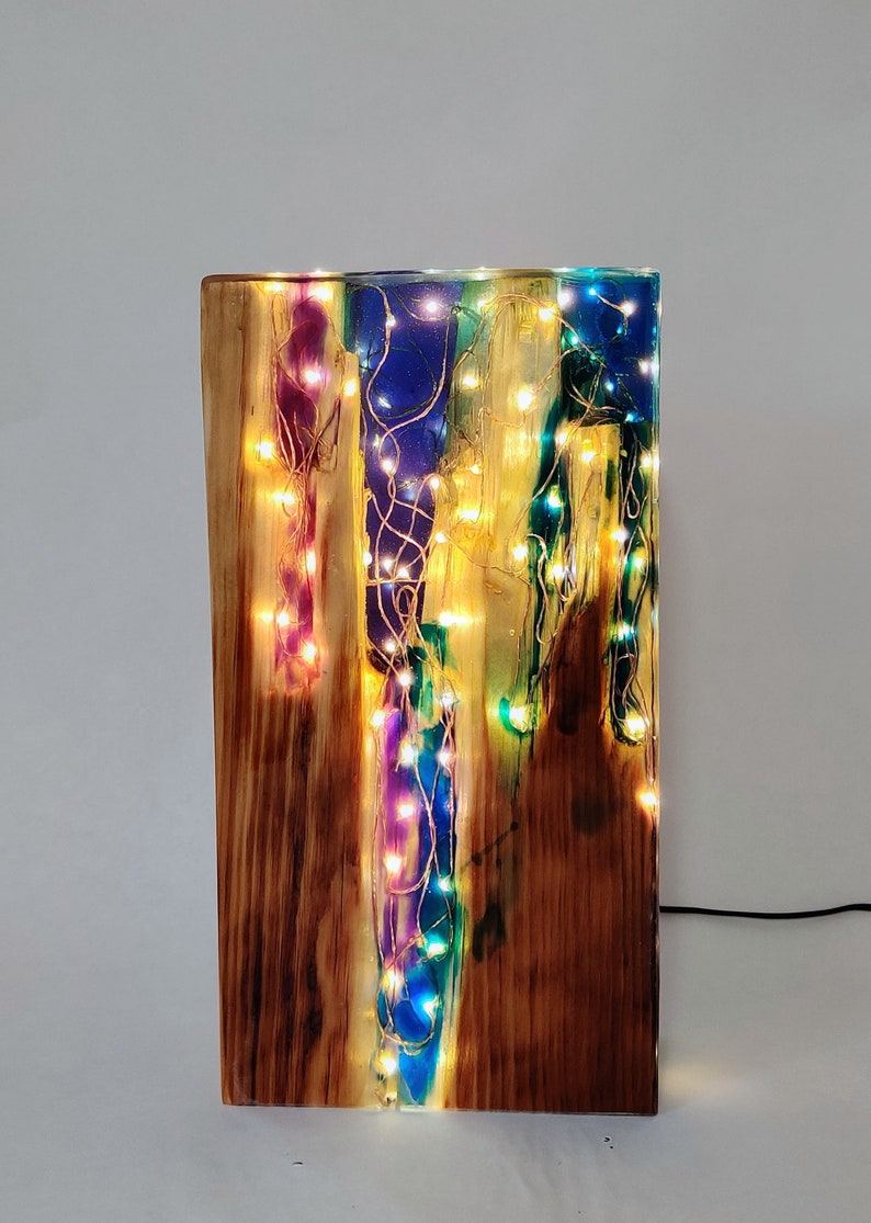 Rainbow Lamp Reclaimed Wood Light Sculpture Wooden Table Lamp Unique Lighting Wood Desk Lamp. image 4