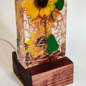 Sunflower Light Sculpture Sunflower Lamp Sunflower Kitchen Decor Sunflower Wedding Gift Accent Lamp Preserved Sunflowers. Walnut wood