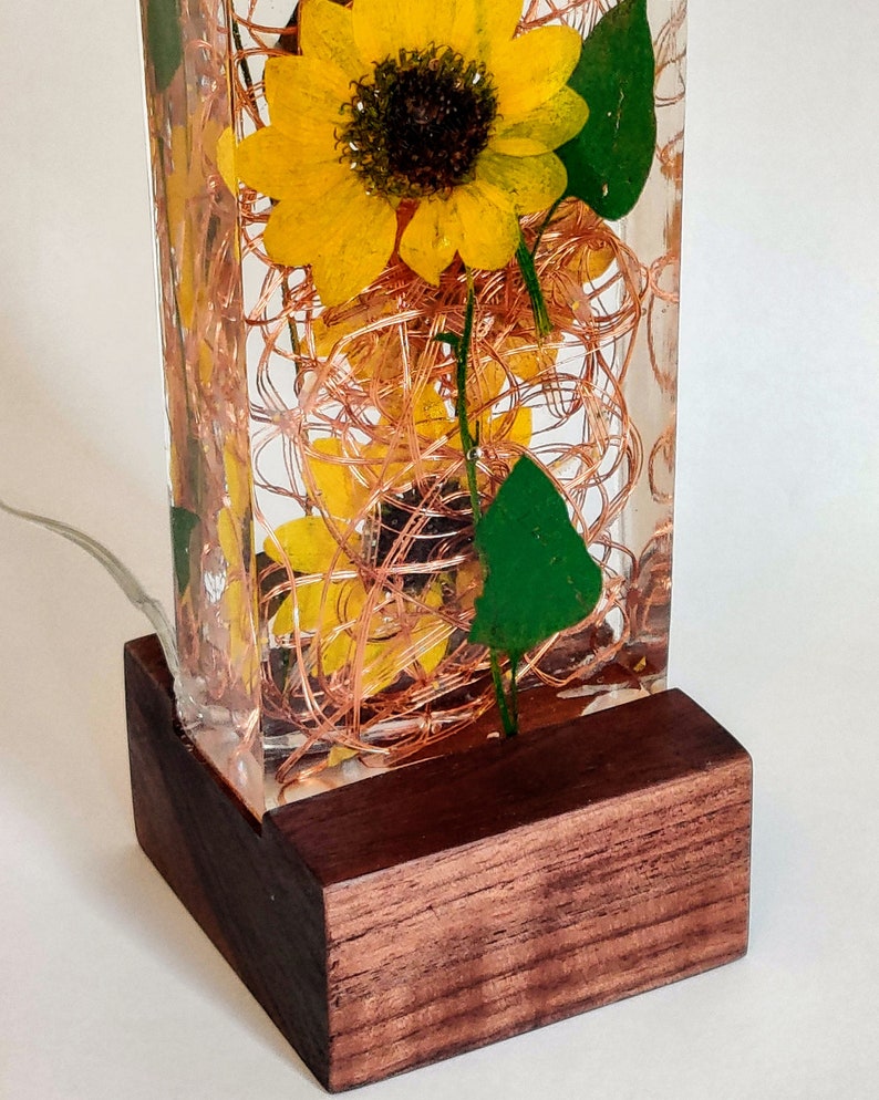 Sunflower Light Sculpture Sunflower Lamp Sunflower Kitchen Decor Sunflower Wedding Gift Accent Lamp Preserved Sunflowers. Walnut wood