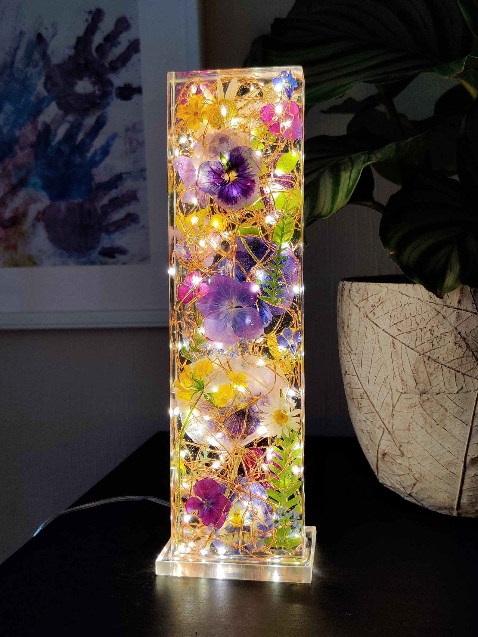 Flowers and resin light sculpture One of a kind Etsy
