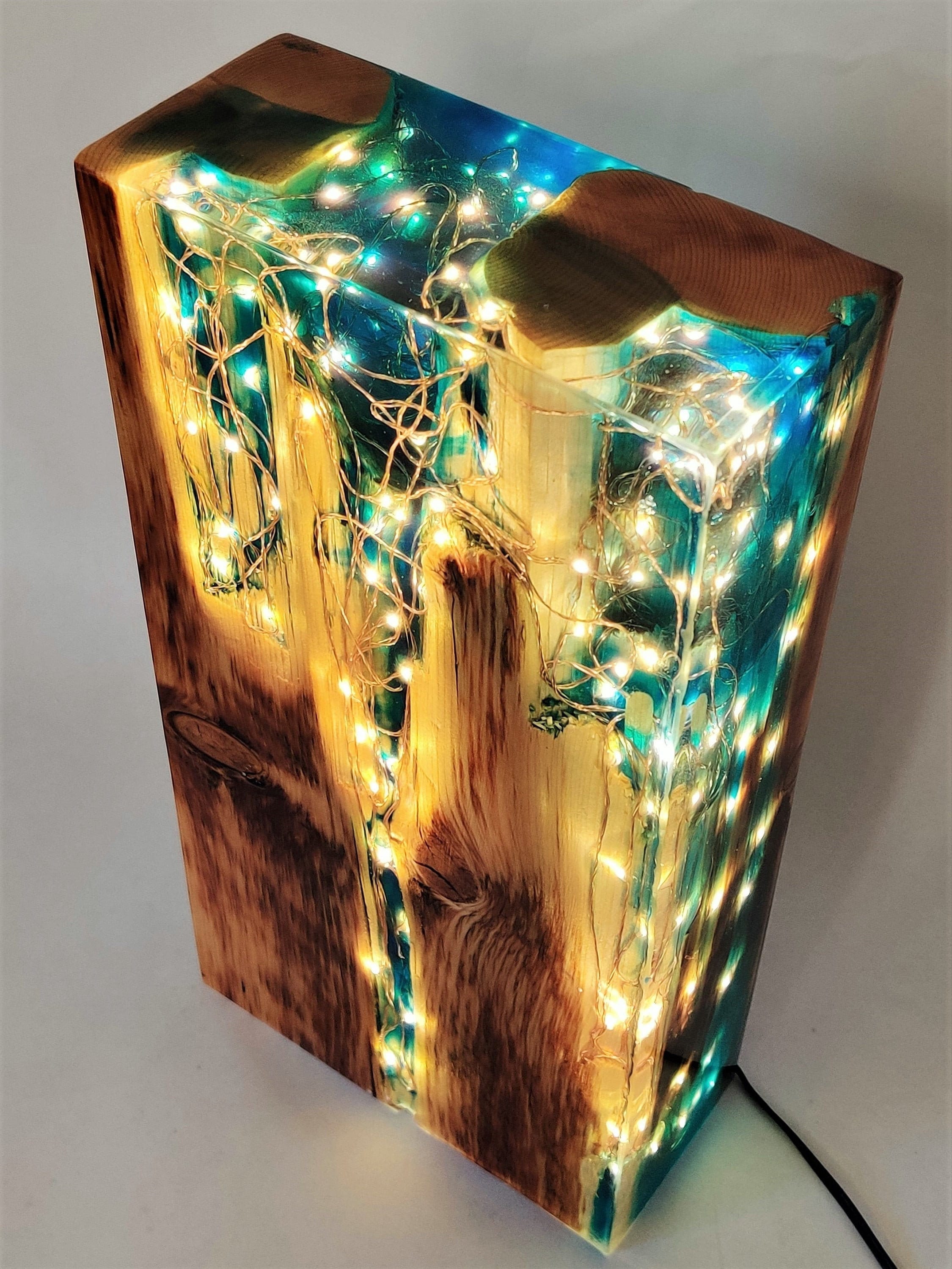 Galaxy Resin Light Sculpture Reclaimed Wood Lighting Antique Lighting  Statement Lighting Wood Table Lamp 5th Anniversary Wood Gift 