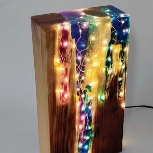 Rainbow Lamp Reclaimed Wood Light Sculpture Wooden Table Lamp Unique Lighting Wood Desk Lamp. image 6