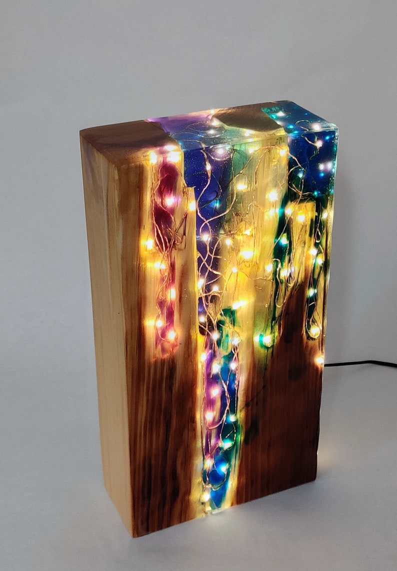 Rainbow Lamp Reclaimed Wood Light Sculpture Wooden Table Lamp Unique Lighting Wood Desk Lamp. image 6