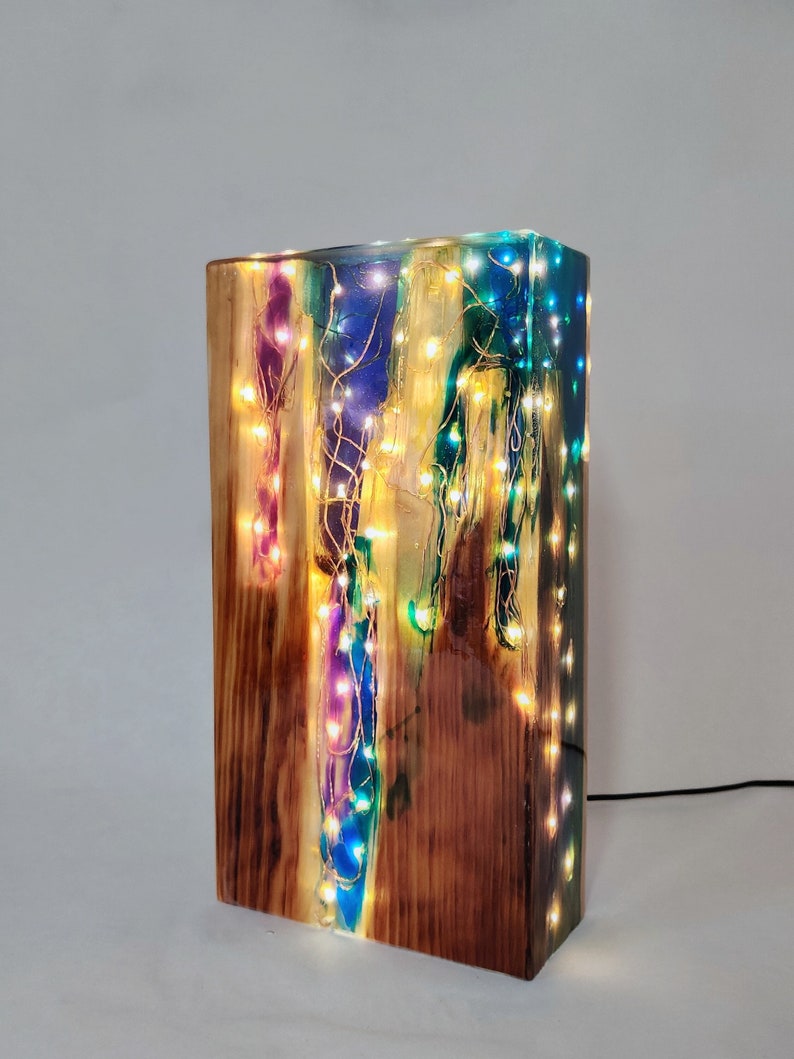 Rainbow Lamp Reclaimed Wood Light Sculpture Wooden Table Lamp Unique Lighting Wood Desk Lamp. image 3