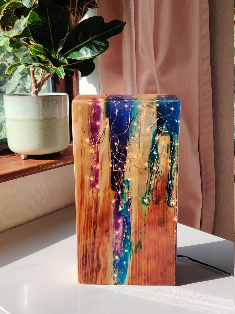 Rainbow Lamp Reclaimed Wood Light Sculpture Wooden Table Lamp Unique Lighting Wood Desk Lamp. image 10