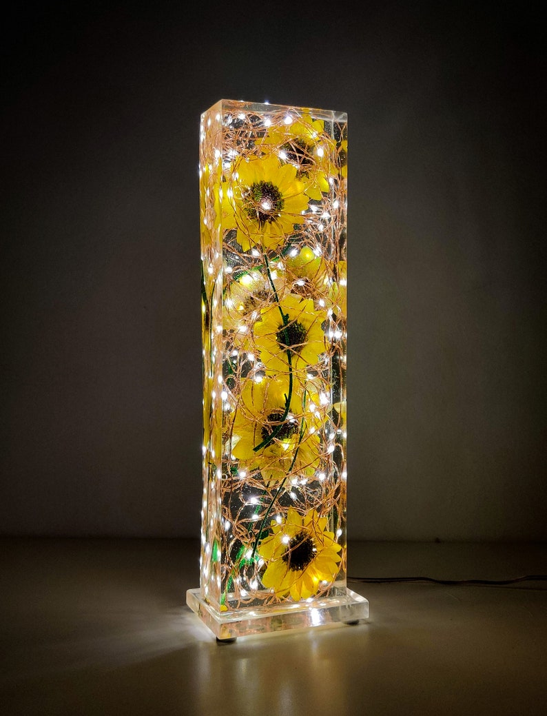 Sunflower lamp Real sunflowers Resin lamp epoxy lamp Etsy
