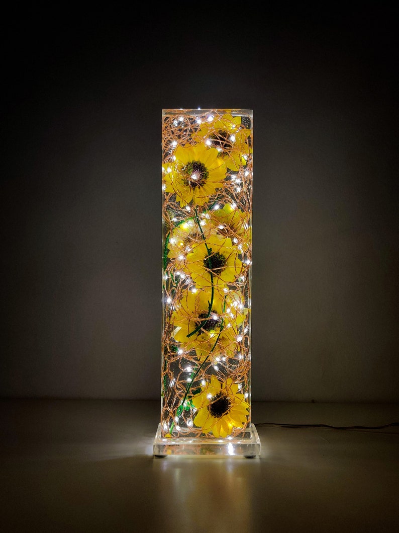 Sunflower Light Sculpture Sunflower Lamp Sunflower Kitchen Decor Sunflower Wedding Gift Accent Lamp Preserved Sunflowers. image 6