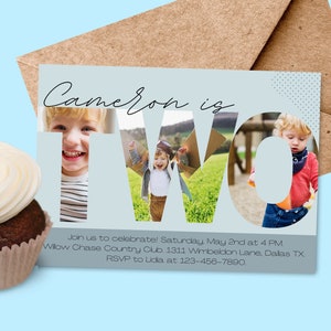 2nd Birthday Invitation with Photo | Modern Birthday Invite | Minimalist Invite | Printable Invite Instant Download