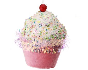 7 inch Pink Sprinkle & Tinsel Cupcake Ornament