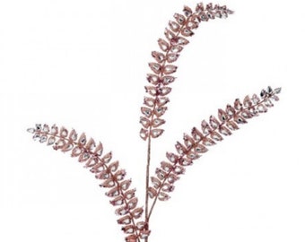 Rose Gold & Pink Jeweled Fern Spray~ 34.5”