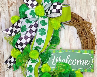 St Patrick’s Day Wreath, Shamrock Door Hanger, St Patrick’s Day Door Hanger, Irish Decor