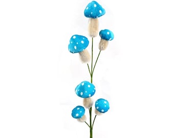 Light Blue Mushroom Cluster Pick ~ 6 mushrooms ~ 26 inches