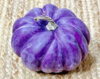 Plum Purple Weathered Pumpkin w/ Stem  ~ 8” ~ Foam