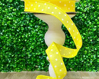 1 Inch Yellow and White Polka Dot Ribbon ~ 10 yards ~ Wired