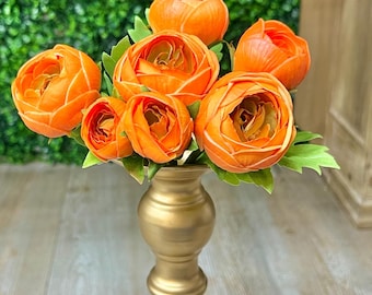 11 inch Soft Touch Ranunculus Bundle ~ Orange