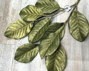 Metallic Green Magnilolia Leaf Spray ~25in
