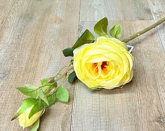 Yellow Cabbage Rose w/ Bud Spray - 24 inches