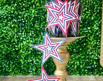 3.5 Inch Red White & Blue Embroidered Felt Star Banner ~ Unwired ~ 5 Yards