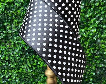 4” Farrisilk Mini Dots Black with White Polka Dots  ~ 10 yards