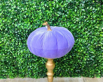 XL Lavender Velvet Pumpkin With Gold Stem ~ 7x9 inches