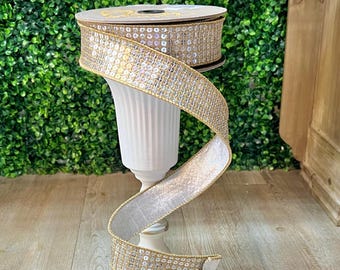 1.5 Inch Gold with Silver Metallic Flash Sequins Ribbon ~ Wired ~ 10 Yards