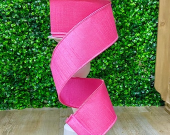 2.5 Inch Pink Dupion Ribbon ~ 10 Yards ~ Wired