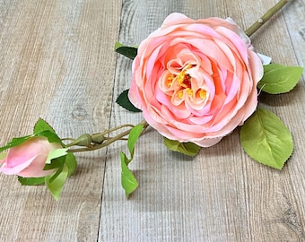 Pink Cabbage Rose w/ Bud ~ 24 Inch