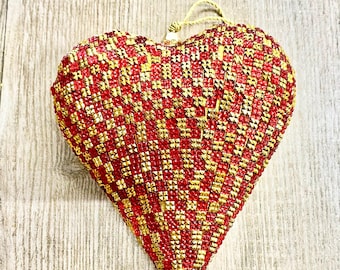 Red and Gold Crystal Heart Ornament - 5”