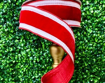 2.5 inch Red & White Pleated Borders ~ 10 yards ~ Wired Ribbon