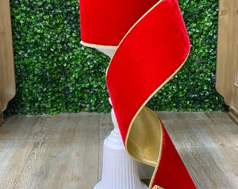 4 Inch Red Flashy Velvet Farrisilk Ribbon ~ 10 yards ~ Wired