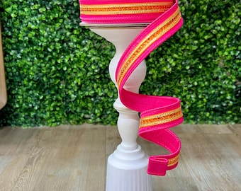 1.5 Inch Orange & Pink Striped Ribbon ~ 10 yards