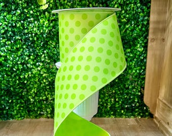 Lime Green Polka Dot Ribbon ~ 4 Inch x 10 Yards ~ Farrisilk