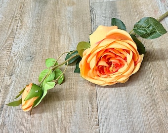 Orange Cabbage Rose w/ Bud Spray - 24 inches