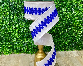 2.5 Inch Farrisilk Blue Lace Detail Ribbon~ 10 yards ~ Wired
